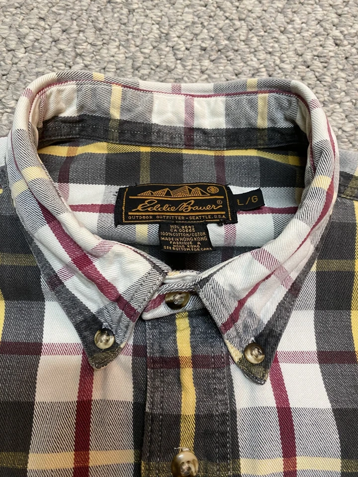 Vintage Eddie Bauer Men's Shirt Button Front Casual Striped Black White Size L - Image 3 of 4