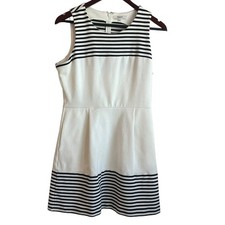 Madewell Women Mini Dress M Ivory Black Stripes Preppy Coastal Travel Nautical