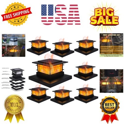8 Pack Solar Post Cap Lights Outdoor with Flickering Flame Light, Fence Post ...