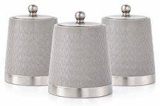 Set of 3 Tea Coffee Sugar Canisters Ceramic Kitchen Storage Jars Airtight Lids