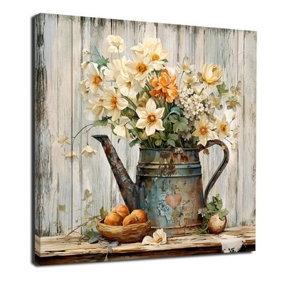 Floral Wall Art Farmhouse Vintage Wall Decor Canvas Picture Print for Bathroo...