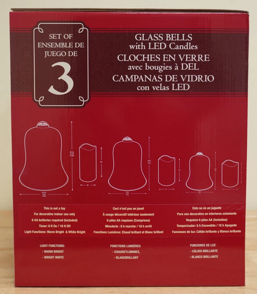 3 玻璃圣诞铃电池 LED 蜡烛 Costco — 第 2/3 张图片