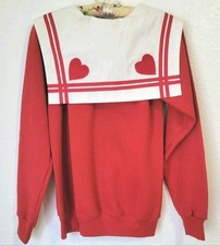 Vintage 80s Girls' Red Hearts Sailor Collar Sweatshirt Pullover Large USA