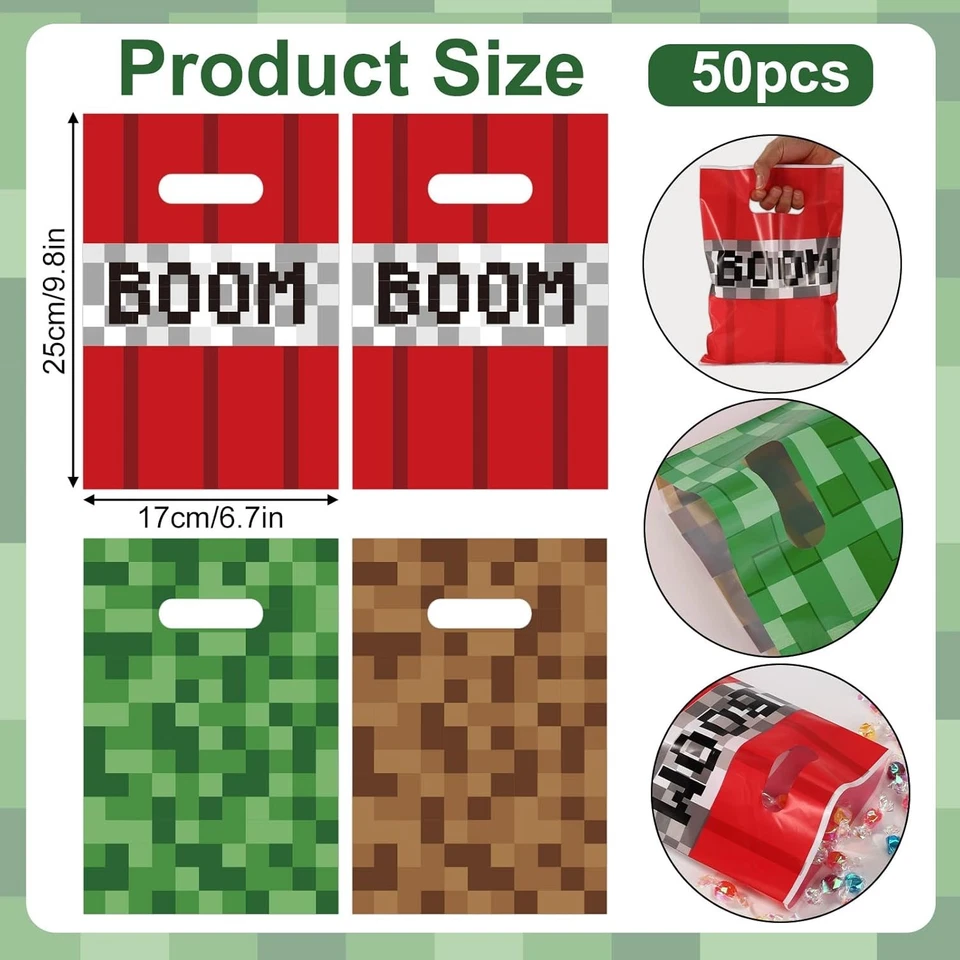 Bolsas de fiesta Pixel 50 un., 2 estilos bolsa de regalo de plástico Pixel tema de videojuego Birthda Foto 2 de 4