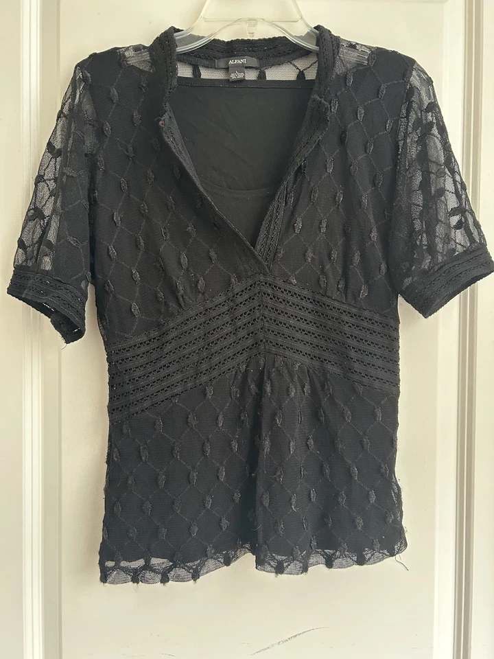 Vtg Y2K Lace Top Black Empire Blouse LG Coquette  Whimsigoth Twilight Charmed - Image 2 of 4
