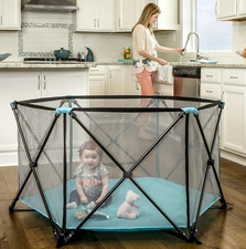 My Play Portable Baby Play Yard  Playpen, 6-Panel Indoor  Outdoor Playpen with