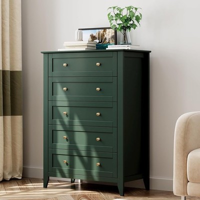 Green 5 Drawer Dresser for Bedroom, Wooden Chests Dresser with Deep Drawers  | eBay