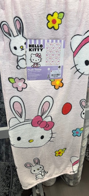 Hello Kitty Easter Pink Plush Throw Blanket 50 X 70 Spring Flowers NEW