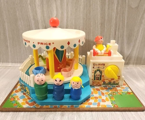 Vintage 1972 Fisher Price Little People Play Merry Go Round Carousel Works!!