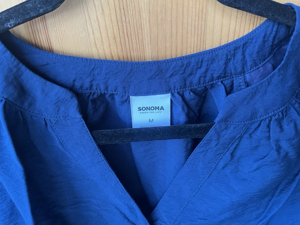 Blusa Sonoma Feminina Azul Escuro Manga 3/4 Manga Folhada Decote V - Tamanho M - Imagem 3 de 3