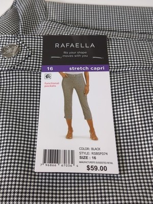 RAFAELLA WOMEN'S STRETCH CAPRI BLACK CHECK WITH POCKETS SZ 16 NWT MSRP $59.00