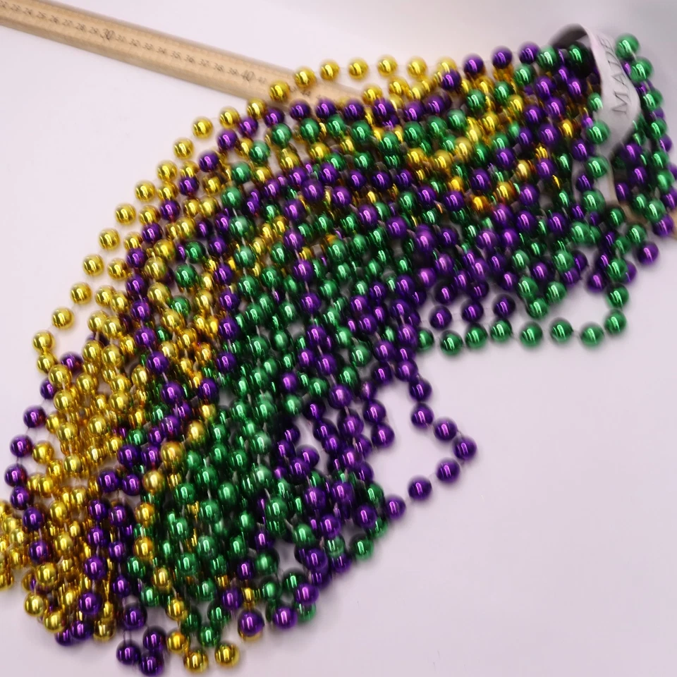 (12-Pk) Round Metallic Beads Purple, Green & Gold 48" 48-14 PGG D - Image 4 of 4