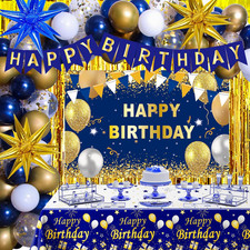 Blue and Gold Birthday Decorations for Men Boys Women Girls, 70Pcs Gold Blue Par