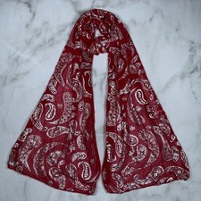 Sheer Burgundy Extra-Lightweight Scarf with Metallic Silver Paisley Accents