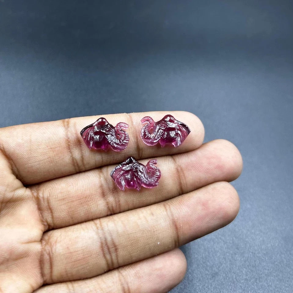 Rare 3 Pcs Natural Tourmaline elephant carved loose gemstone for jewelry making - Image 3 of 4