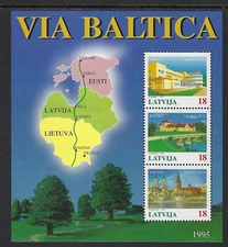 Latvia - Beautiful 1995 MNH Souvenir Sheet Via Baltica Highway  #395 ....13S-114