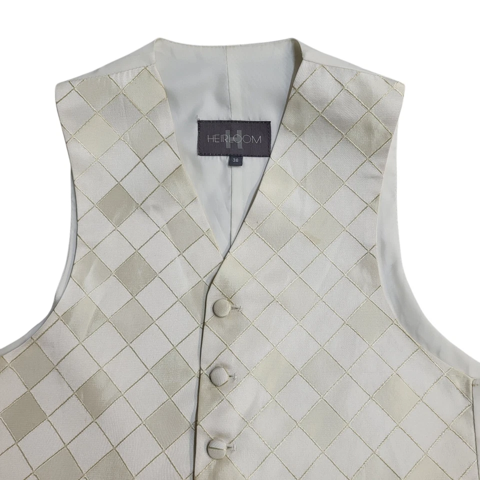 Heirloom Cream Argyle 2 Pocket Wedding Formal Waistcoat Men's Size L 42'' - Image 2 of 4