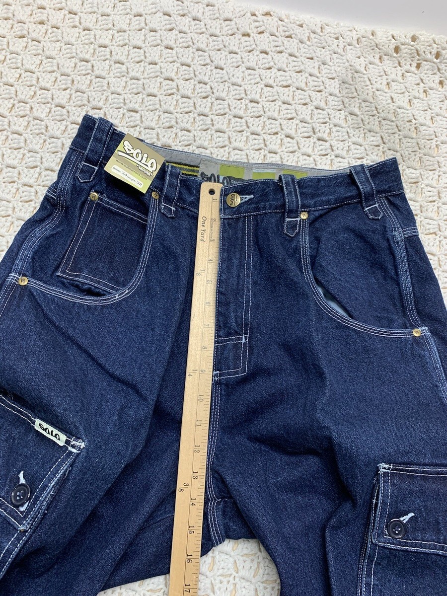 Vtg Solo Semore Cargo Jeans Mens Tag 34 Approx 32x32 Blue Baggy