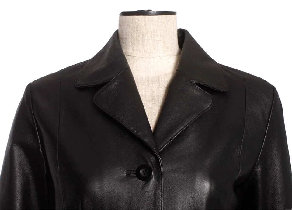 Tribeca Studio размер M 100% черная кожаная куртка, полностью с подкладкой, кнопки, карманы - Изображение 4 из 4