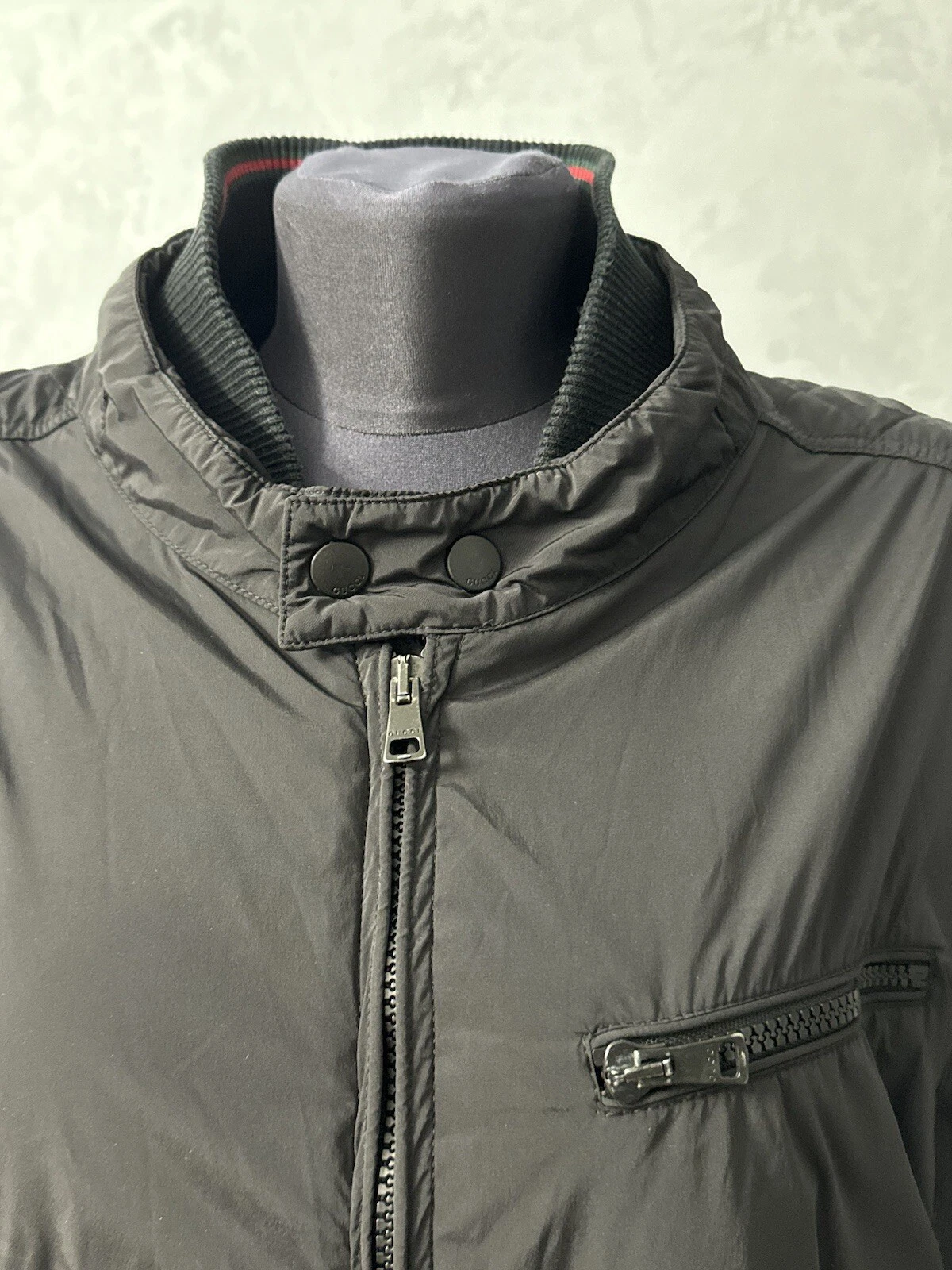 Giacca a vento Gucci collo web nylon uomo taglia 52 nero ⚫️