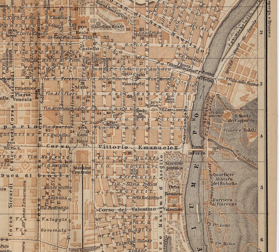 1899 ORIGINAL ANTIQUE CITY MAP OF TURIN TORINO / PIEDMONT / ITALY - Image 2 of 4