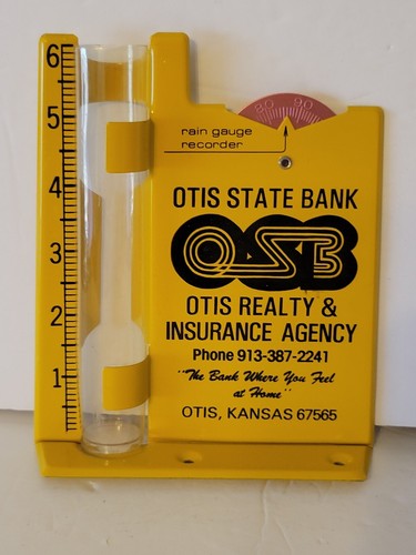 Vintage Otis State Bank Realty & Insurance Agency Otis Kansas Rain Gauge - Picture 2 of 10