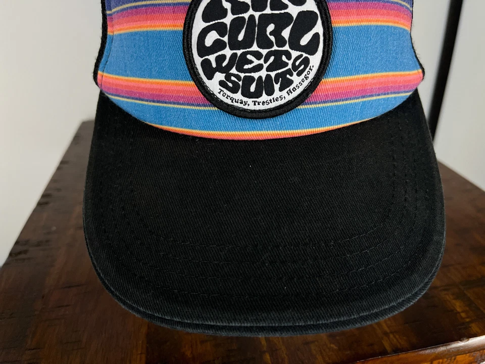 Rip Curl Trajes Húmedos Sombrero Gorra Snap Back Adulto Negro Azul Rayas Patín Surf Camionero Foto 3 de 4