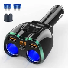 	2023 Upgraded Cigarette Lighter Splitter 180W 2-Socket Cigarette Lighter	
