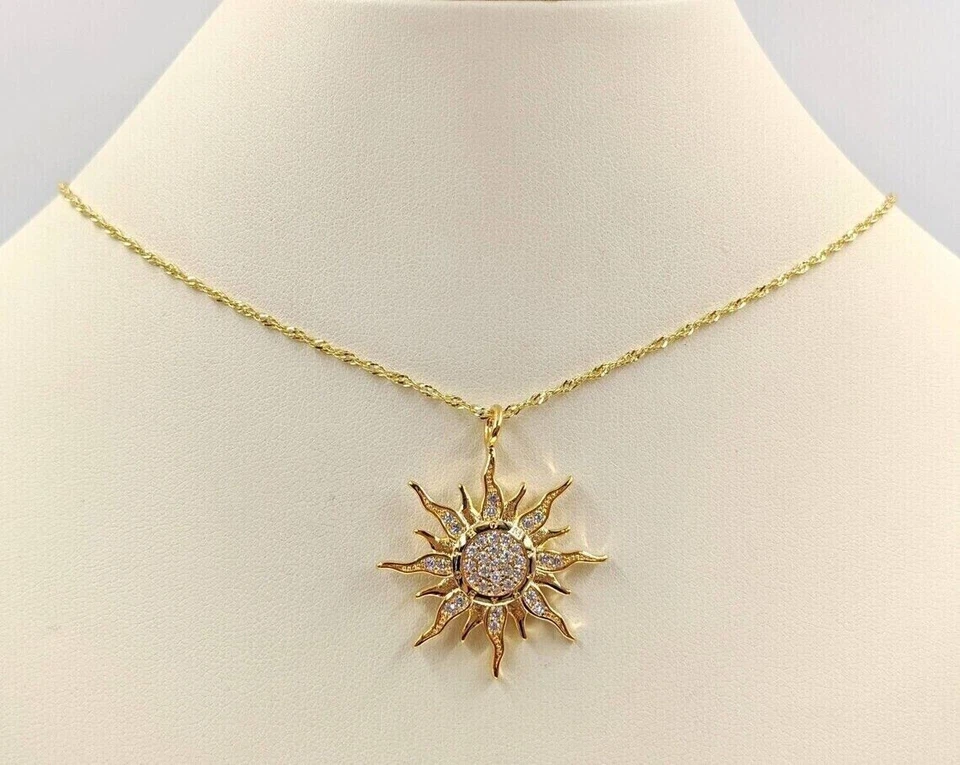 4Ct Round Lab-Created Diamond Sun Pendant 18" Free Chain 14k Yellow Gold Plated - Image 2 of 2