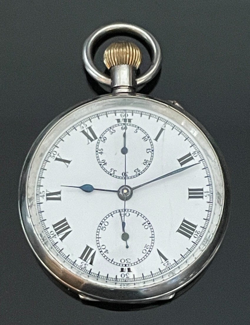 Lemania Solid Silver Chronograph Pocket Watch - image 1
