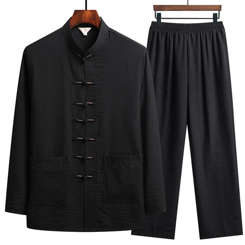 Men Chinese Tang Suit Tai Chi Set Kung Fu Long Sleeve Shirt Pant Uniform 2 Piece - Bild 21 von 31