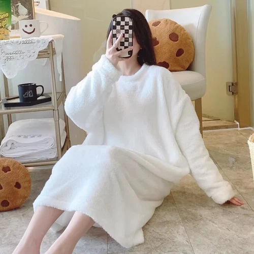 Winter dicke warme Flanell Nachthemden Nachtwäsche Nachtkleid Nachtkleid Nachthemd - Bild 7 von 22