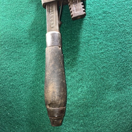 GTD Corp Greenfield Pipe Wrench With Wooden handle USA 10 Inches Vintage - Picture 3 of 7