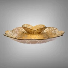 Rare Vintage MCM Glass Gold Accent Chip And Dip Snack Tray And Bowl