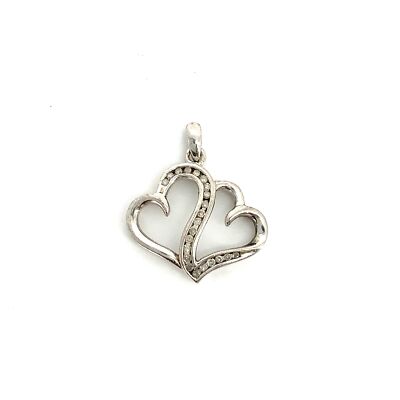 Vintage Sterling Silver stamped SS925 Diamonds inked Heart Pendant