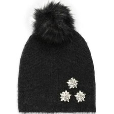 NEW Vince Camuto Embellished Faux Fur Pom Pom Standard Beanie Ivory