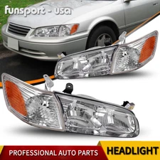2pcs Headlights Assembly for 2000-2001 Toyota Camry Chrome Amber Corner Lamps