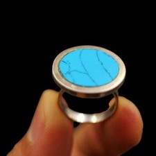 Vintage Sterling Silver Handmade Egyptian Arabic/Persion Band "Turquoise Stone"