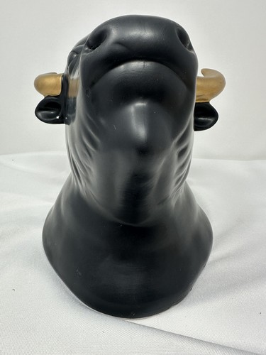Vintage Matt Schwarz Gold Keramik Bison Kopf Büste Wanddekoration Grenze Kunst - Bild 5 von 8