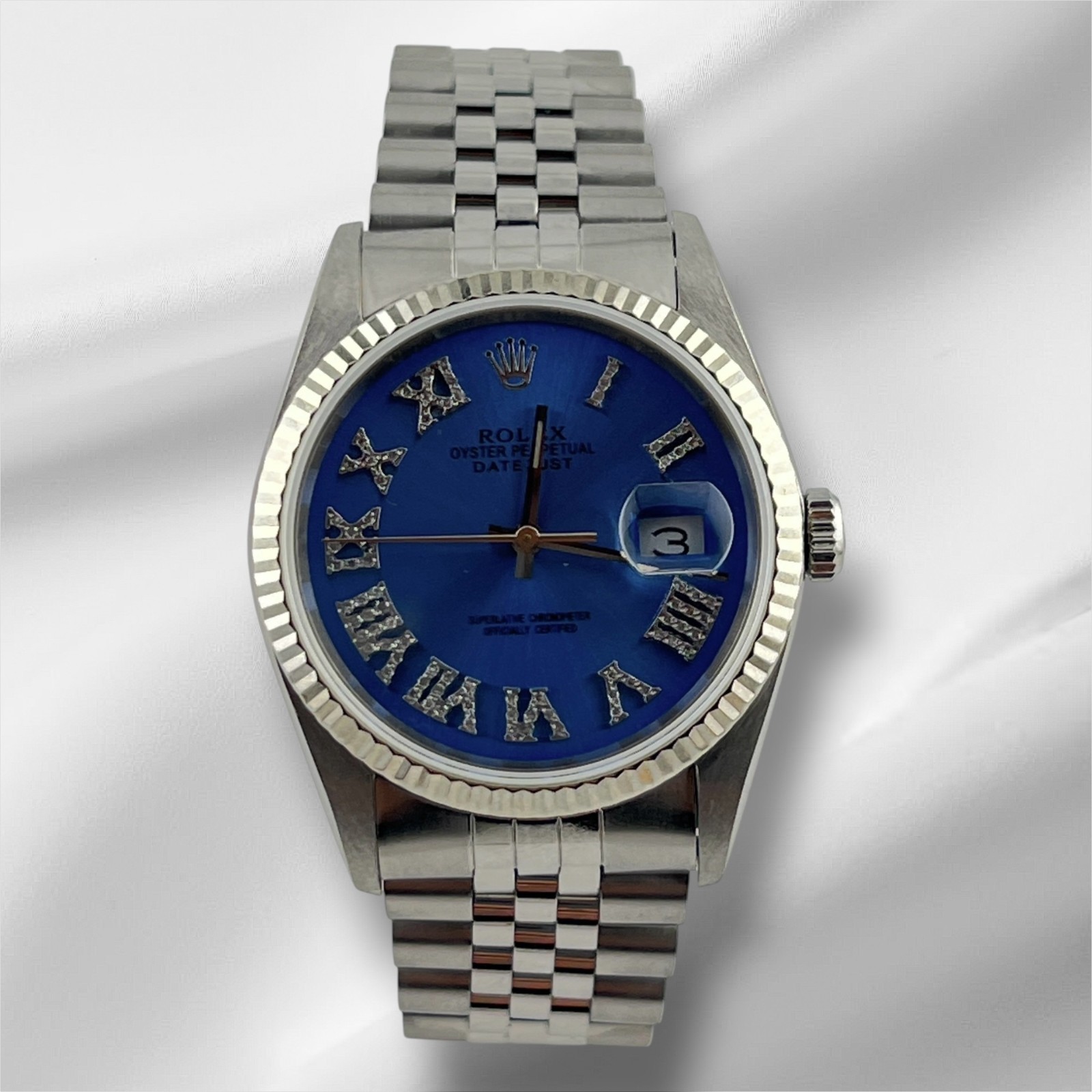 Rolex Orologio Datejust Acciaio 36Mm Fluted Blu Quadrante Romano 16014