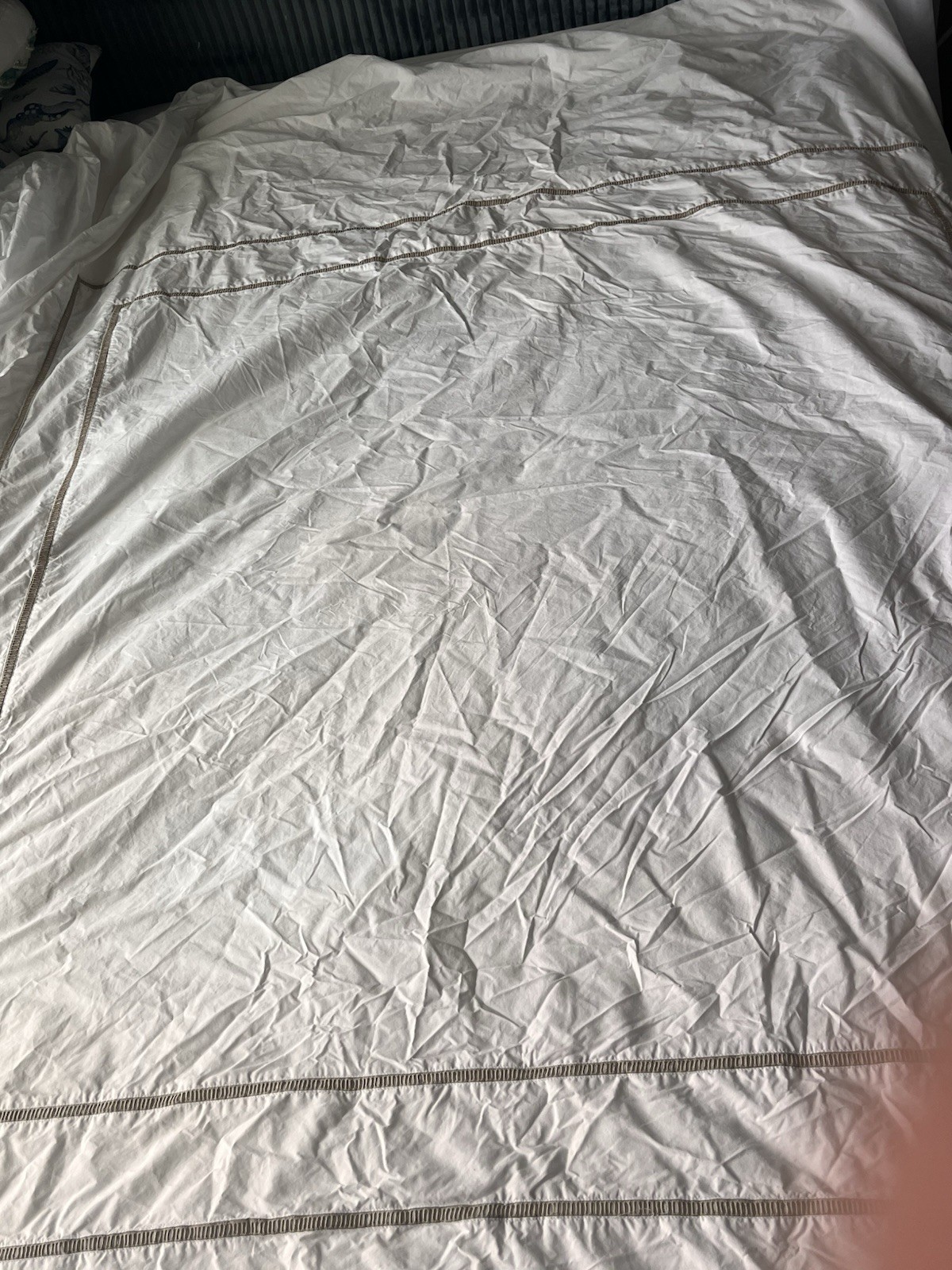 Pottery Barn Cotton Embroidered  Border Duvet White Full Queen Size