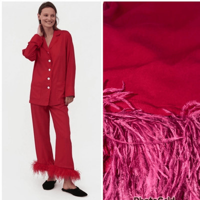 Sleeper Party Pajama Set with Detachable Feathers WINE Small