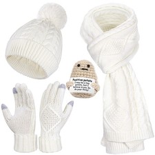Winter Beanie Hat Scarf Gloves Set for Women, Womens Beanie with Pom Long Scarf