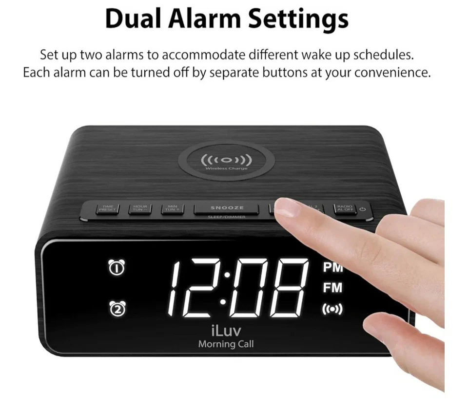 Reloj despertador iLuv con carga inalámbrica y radio FM - Paquete de 2 Foto 4 de 4