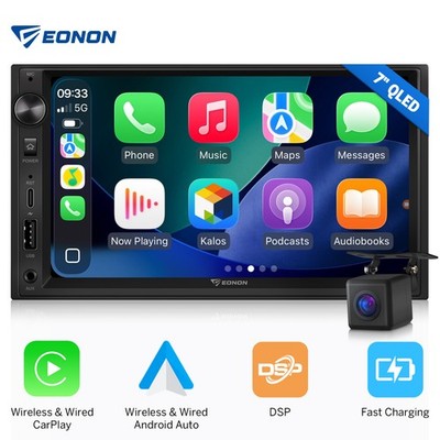 CAM+Eonon 7 inch QLED 2DIN Android Auto Car Stereo Radio CarPlay DSP GPS Sat Nav