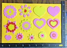 FLOWERS HEARTS MULTICOLOR SHAPES, 13 SELF ADHESIVE FOAM - PAPER STICKERS