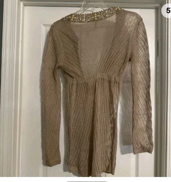 Vintage Y2K Victoria’s Secret Jeweled Sequin Crochet Swim Cover Up Plunge Size M - Image 4 of 4