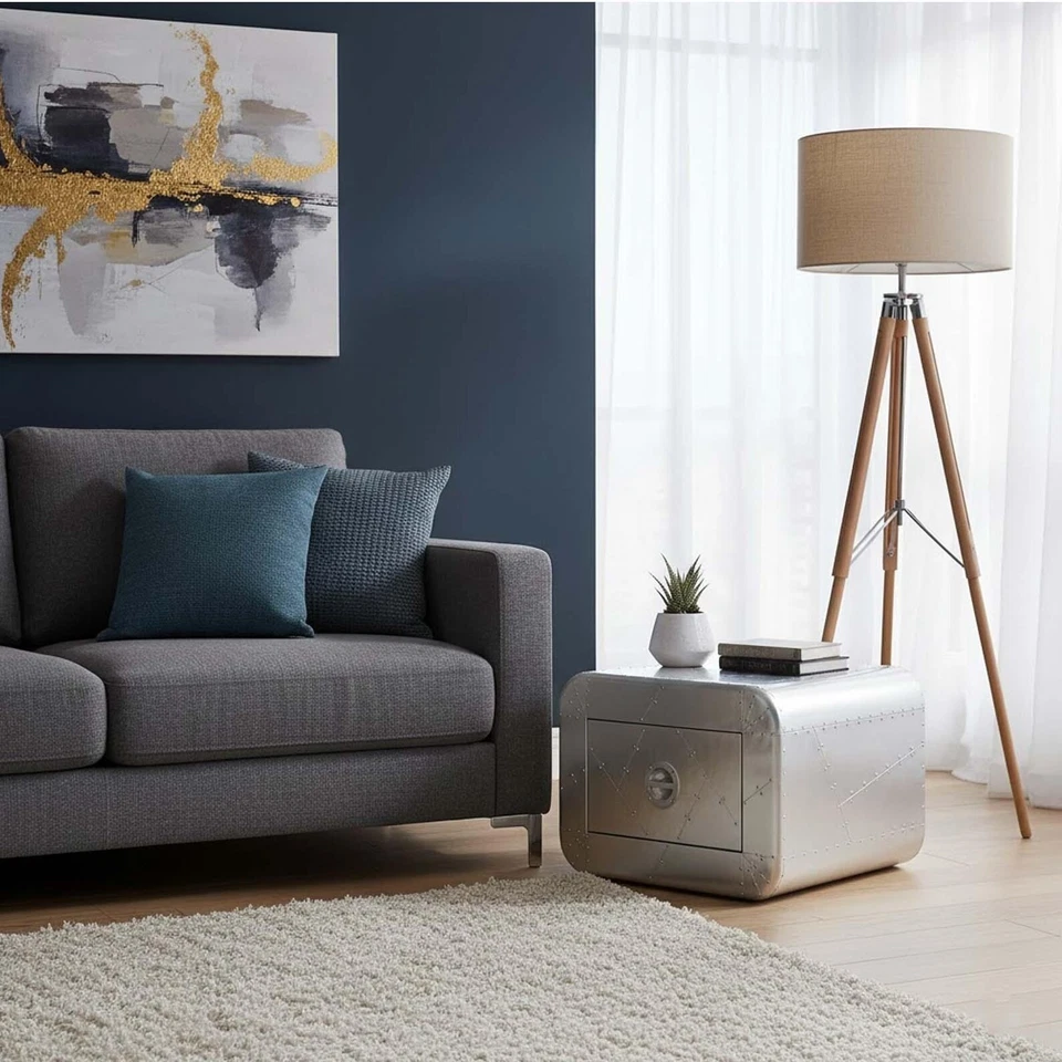 Gabinete con cajón de aviador mesita de noche industrial de aluminio decoración del hogar acento Foto 4 de 4