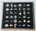 Lot 36 Vintage Sterling Silver Rings Citrine Malachite Moonstone Amethyst Stones