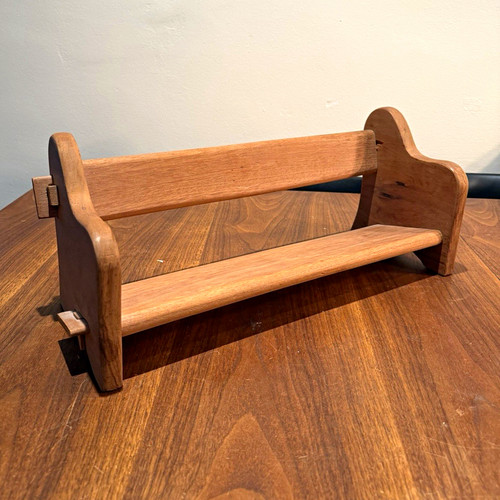Vintage Wood Tabletop Book Trough Rack, Keyed-Tenon Construction, 19”